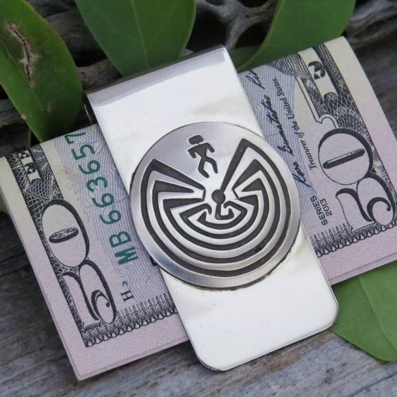 Native American Navajo Man in the Maze Sterling Silver Handmade Money Clip - Picture 6 of 9